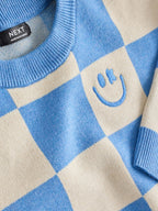 Blue Checkerboard Knitted Crew Neck Jumper (3mths-7yrs)