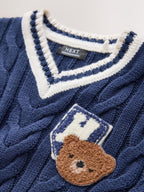 Navy Blue Cable Knit Varsity Jumper (3mths-7yrs)