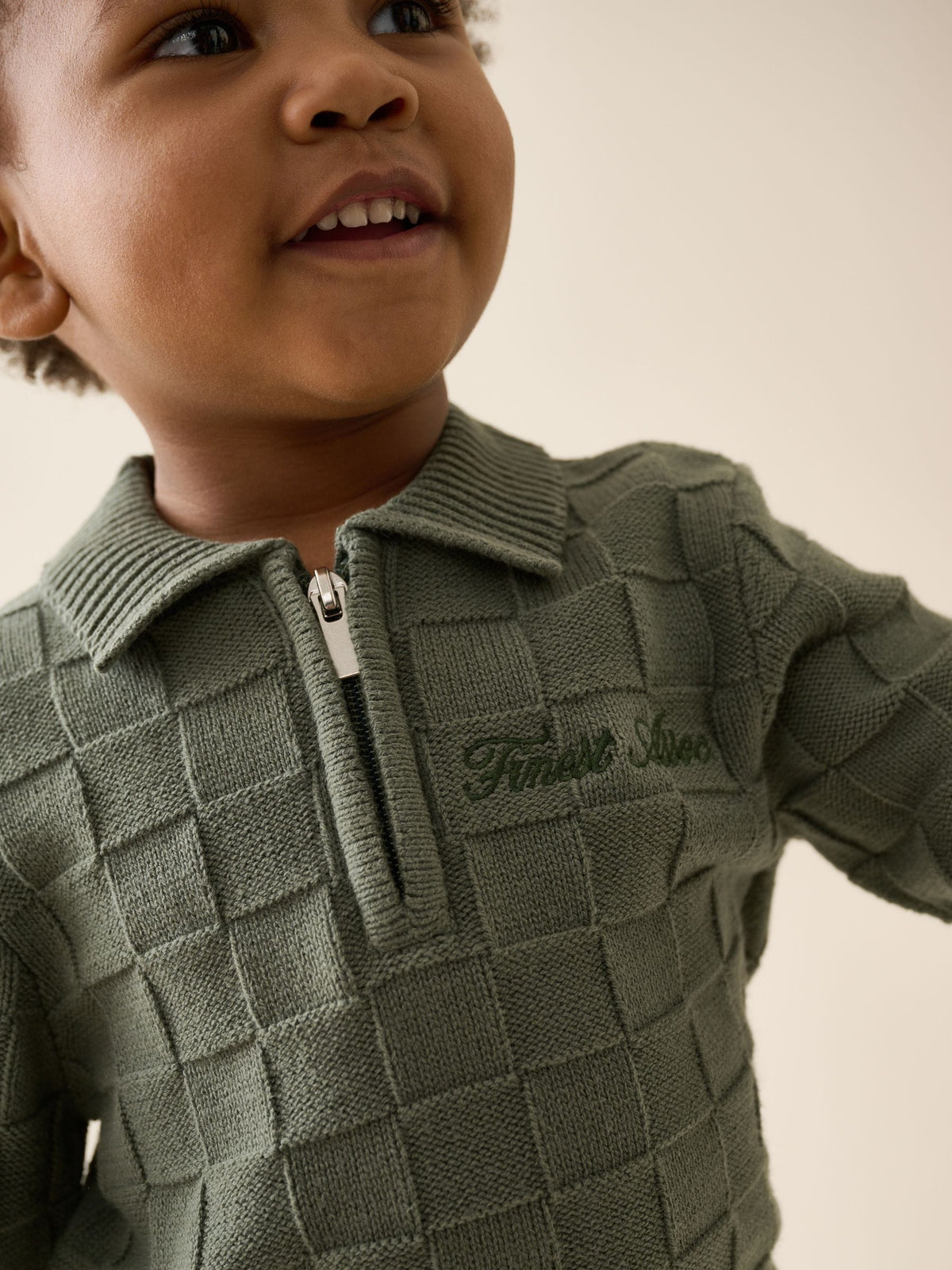 Green Textured Knitted Zip Neck Polo Shirt (3mths-7yrs)