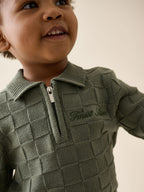 Green Textured Knitted Zip Neck Polo Shirt (3mths-7yrs)