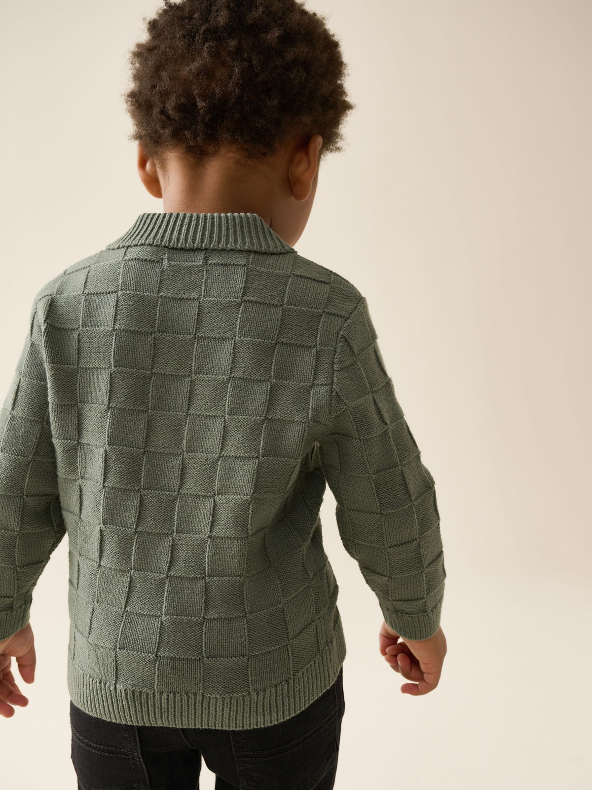Green Textured Knitted Zip Neck Polo Shirt (3mths-7yrs)