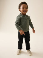 Green Textured Knitted Zip Neck Polo Shirt (3mths-7yrs)