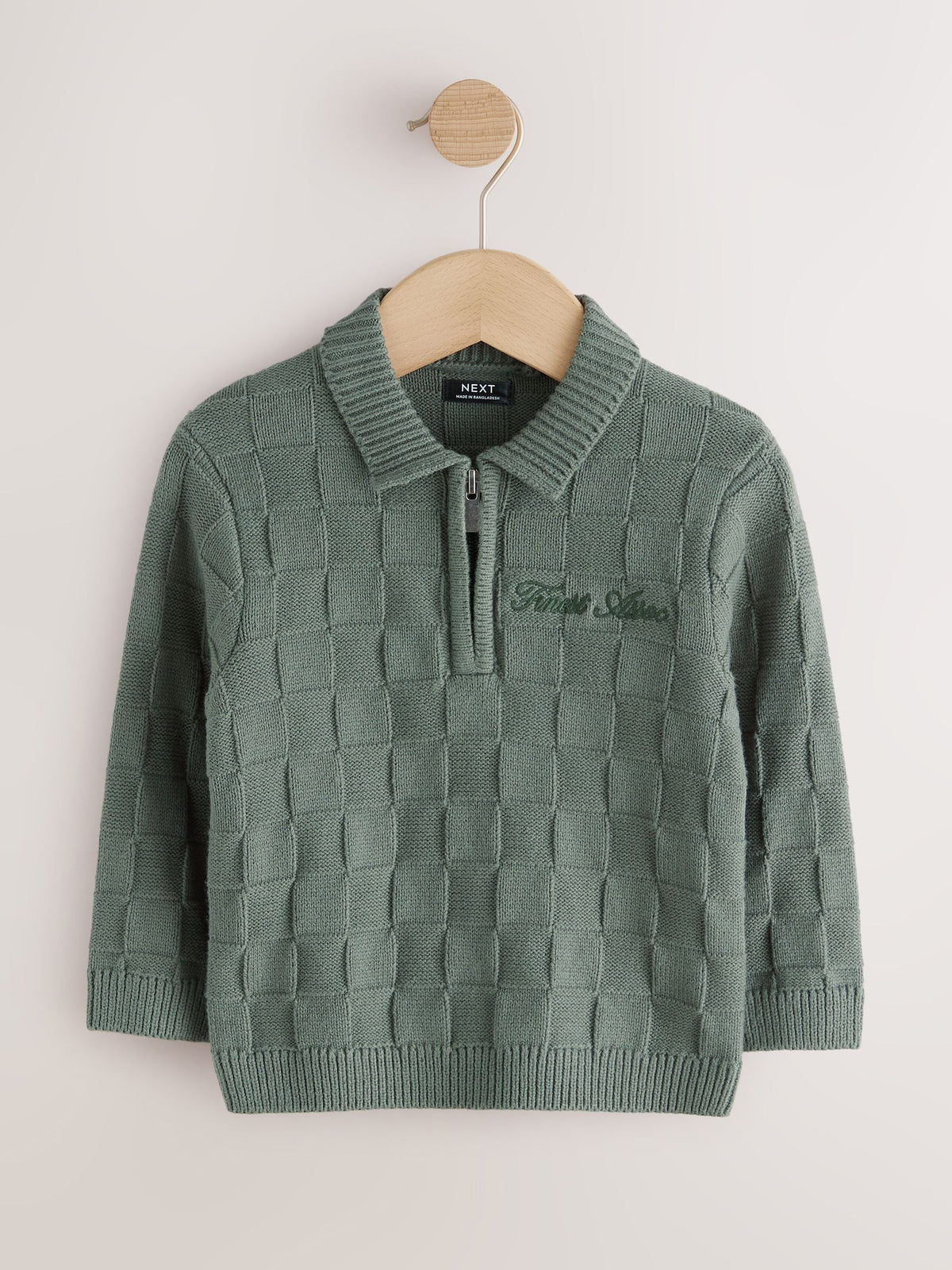 Green Textured Knitted Zip Neck Polo Shirt (3mths-7yrs)