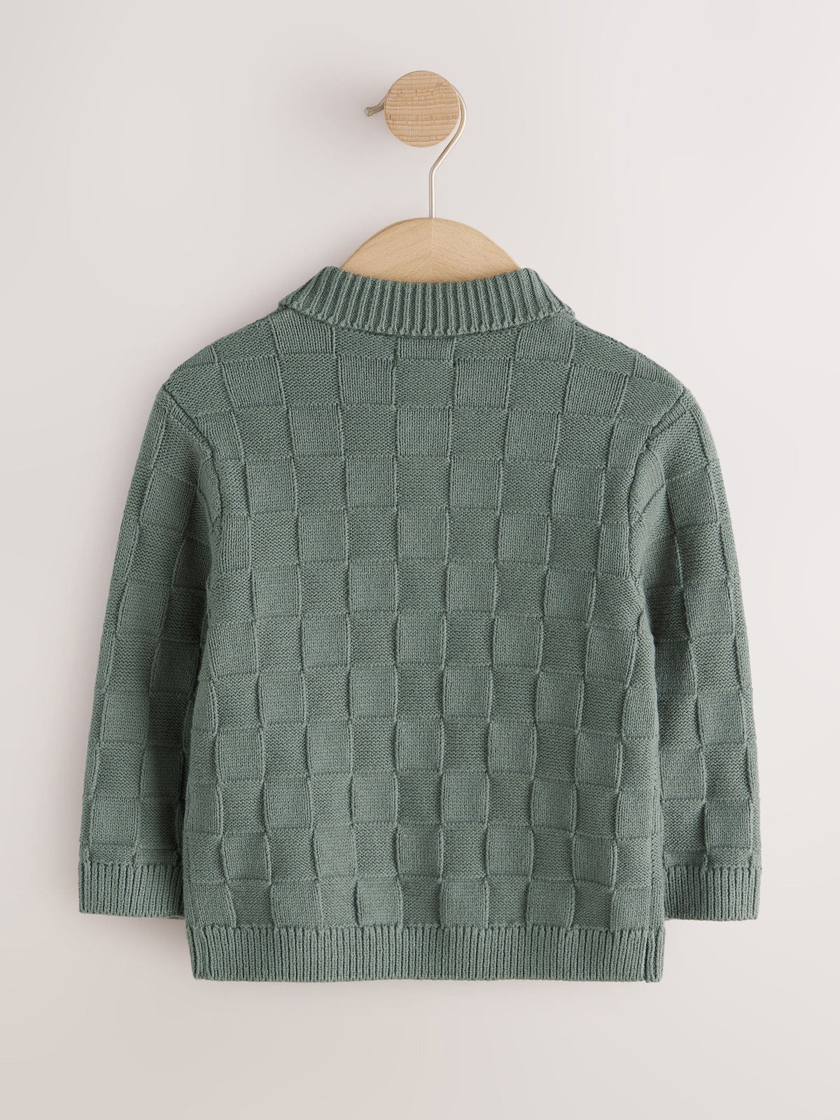 Green Textured Knitted Zip Neck Polo Shirt (3mths-7yrs)