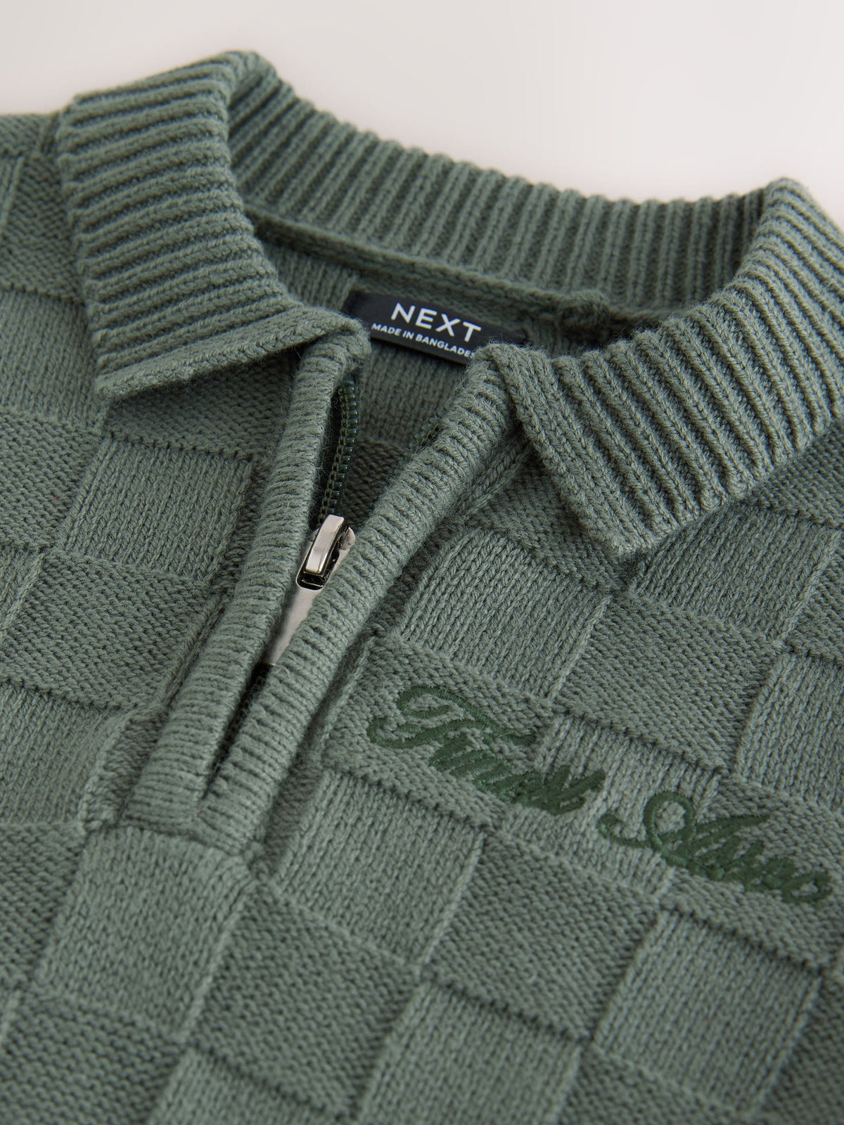 Green Textured Knitted Zip Neck Polo Shirt (3mths-7yrs)