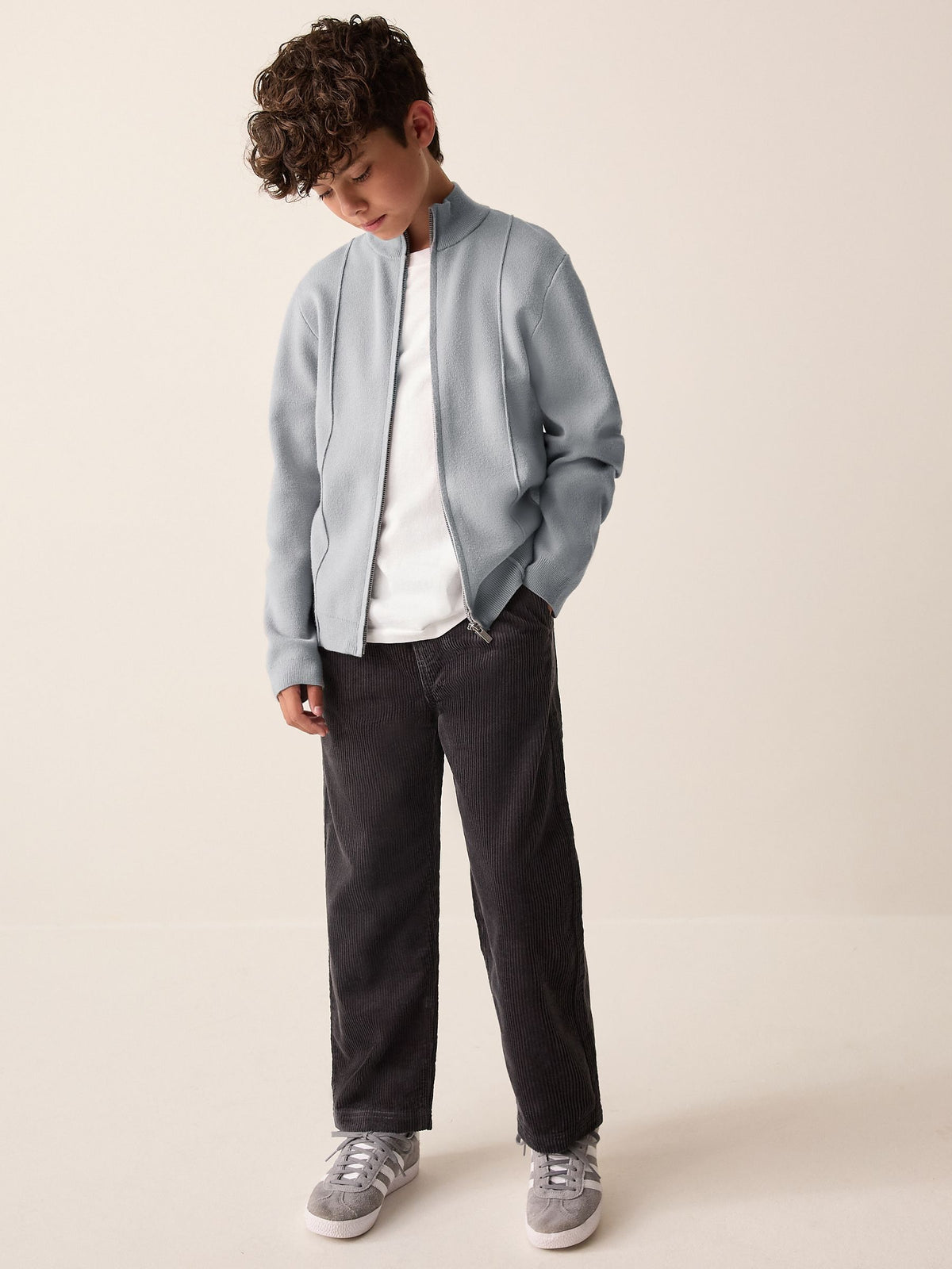 Grey Funnel Neck Zip Up Cardigan (3-16yrs)