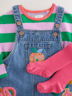 Denim Stripe T-Shirt Dungaree and Tights Set (3mths-7yrs)