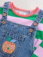 Denim Stripe T-Shirt Dungaree and Tights Set (3mths-7yrs)