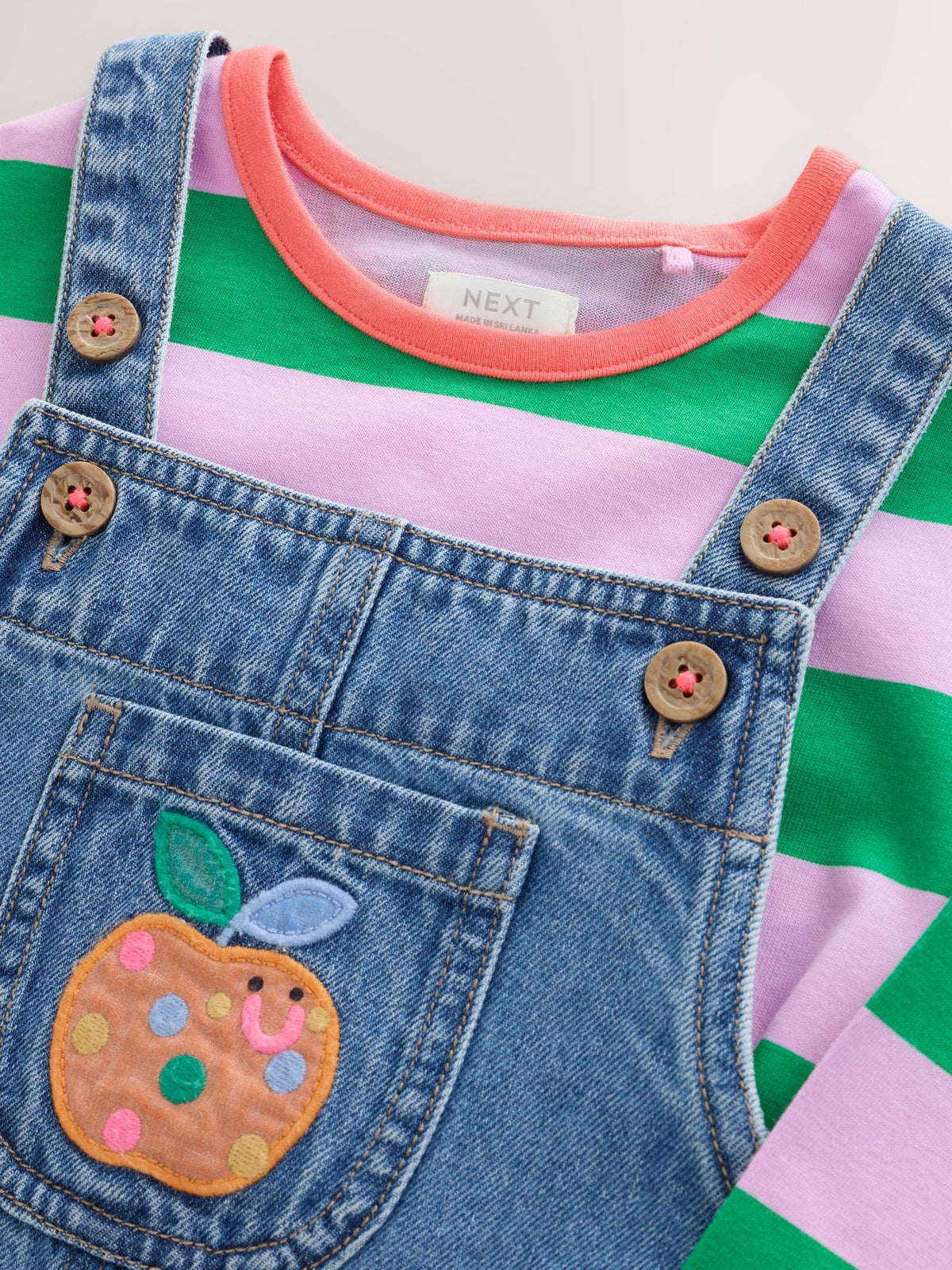 Denim Stripe T-Shirt Dungaree and Tights Set (3mths-7yrs)