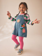 Denim Stripe T-Shirt Dungaree and Tights Set (3mths-7yrs)
