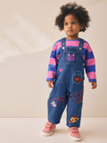 Blue/Pink Stripe Embroidered Denim Dungaree Set (3mths-7yrs)