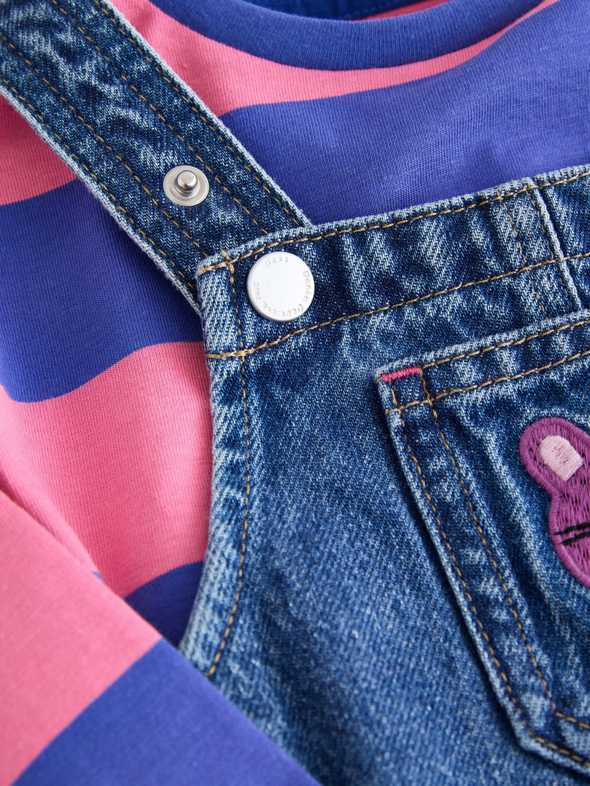 Blue/Pink Stripe Embroidered Denim Dungaree Set (3mths-7yrs)