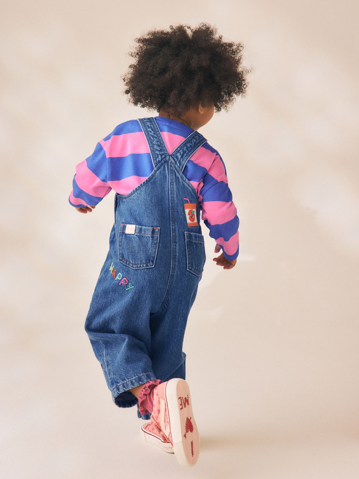 Blue/Pink Stripe Embroidered Denim Dungaree Set (3mths-7yrs)