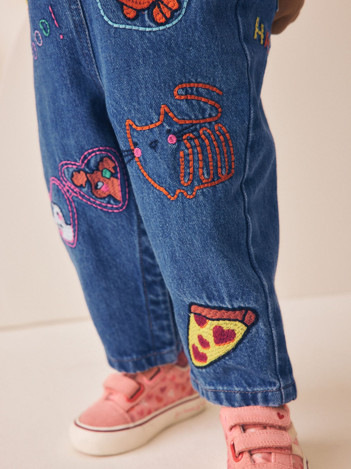 Blue/Pink Stripe Embroidered Denim Dungaree Set (3mths-7yrs)