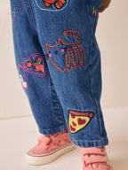 Blue/Pink Stripe Embroidered Denim Dungaree Set (3mths-7yrs)