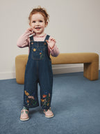 Pink Floral Embroidered Denim Dungaree Set (3mths-7yrs)