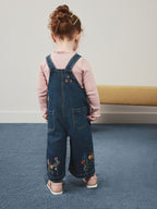 Pink Floral Embroidered Denim Dungaree Set (3mths-7yrs)