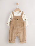 Tan Brown Bear Cord Dungarees and Bodysuit Baby Set (0mths-3yrs)