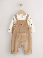 Tan Brown Bear Cord Dungarees and Bodysuit Baby Set (0mths-3yrs)