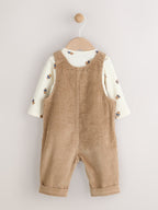 Tan Brown Bear Cord Dungarees and Bodysuit Baby Set (0mths-3yrs)