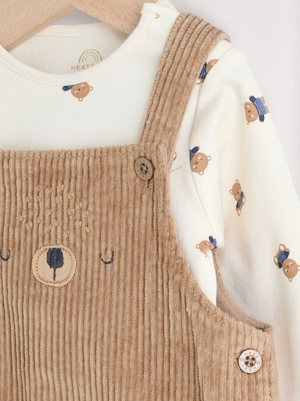 Tan Brown Bear Cord Dungarees and Bodysuit Baby Set (0mths-3yrs)