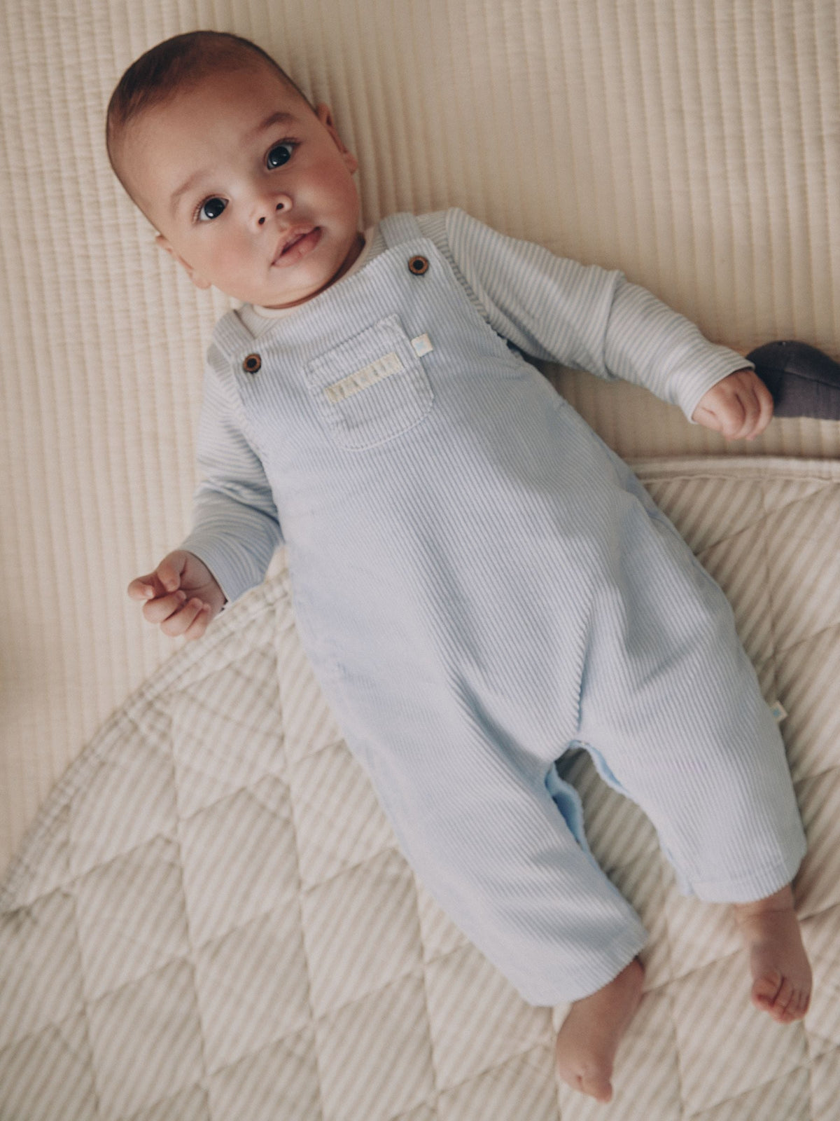 Blue Plain Cord Dungaree and Bodysuit Baby Set (0mths-2yrs)