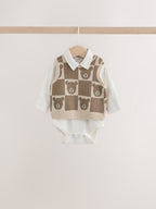 Brown Knit Vest Bodysuit and Trousers Set (0mths-3yrs)