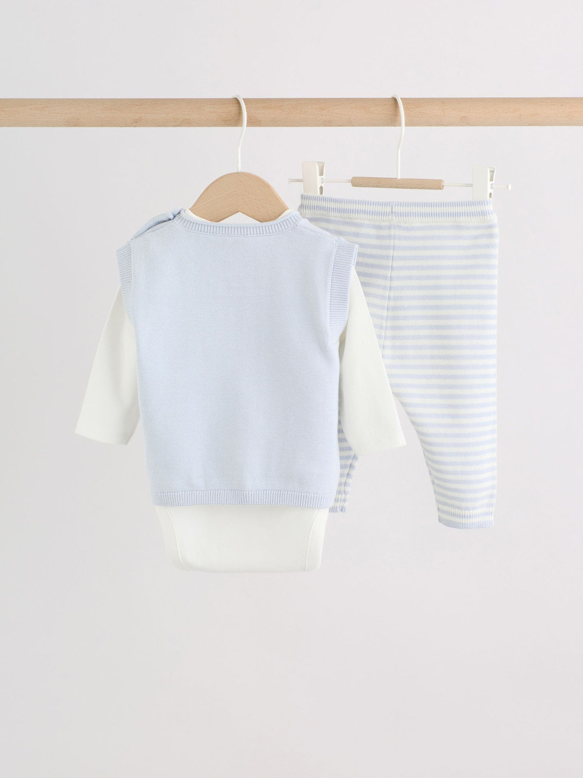 Blue Baby Knit Vest, Bodysuit and Trousers Set (0mths-3yrs)