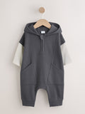 Charcoal Grey Hooded Sweat Baby Romper (0mths-3yrs)