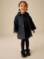 Navy Check Wool Blend Coat with Bow Details (3mths-8yrs)