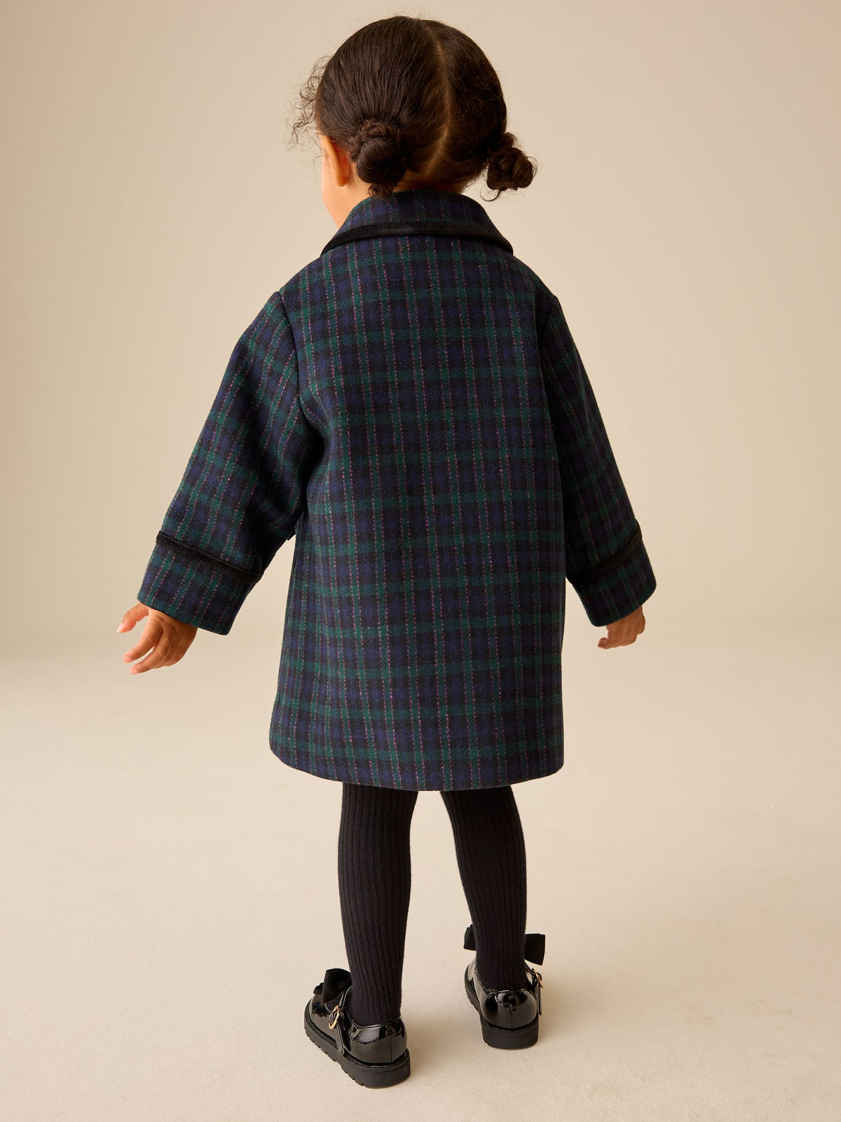 Navy Check Wool Blend Coat with Bow Details (3mths-8yrs)