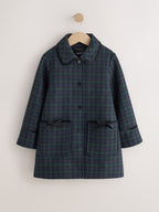 Navy Check Wool Blend Coat with Bow Details (3mths-8yrs)