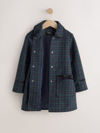 Navy Check Wool Blend Coat with Bow Details (3mths-8yrs)