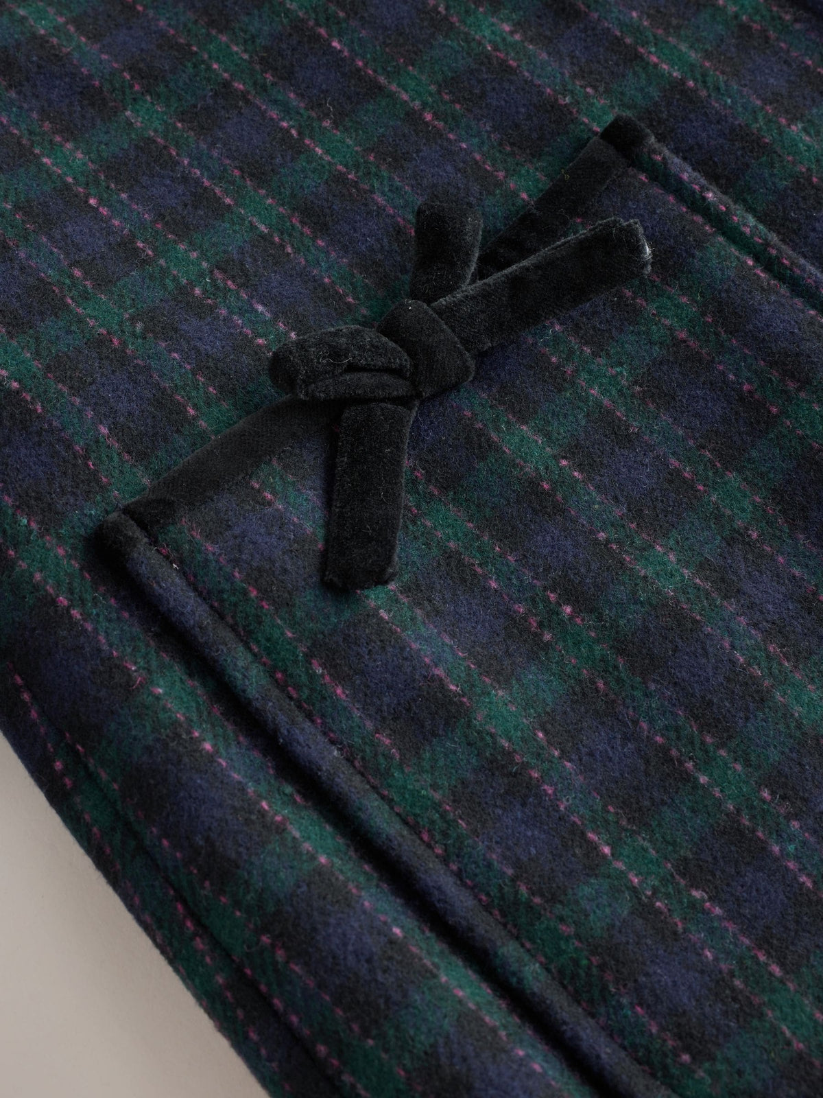 Navy Check Wool Blend Coat with Bow Details (3mths-8yrs)