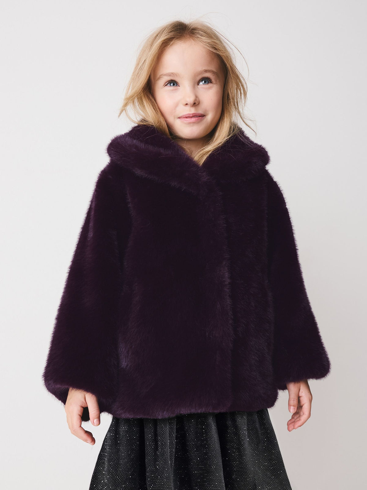 Dark Purple Faux Fur Coat (3-16yrs)