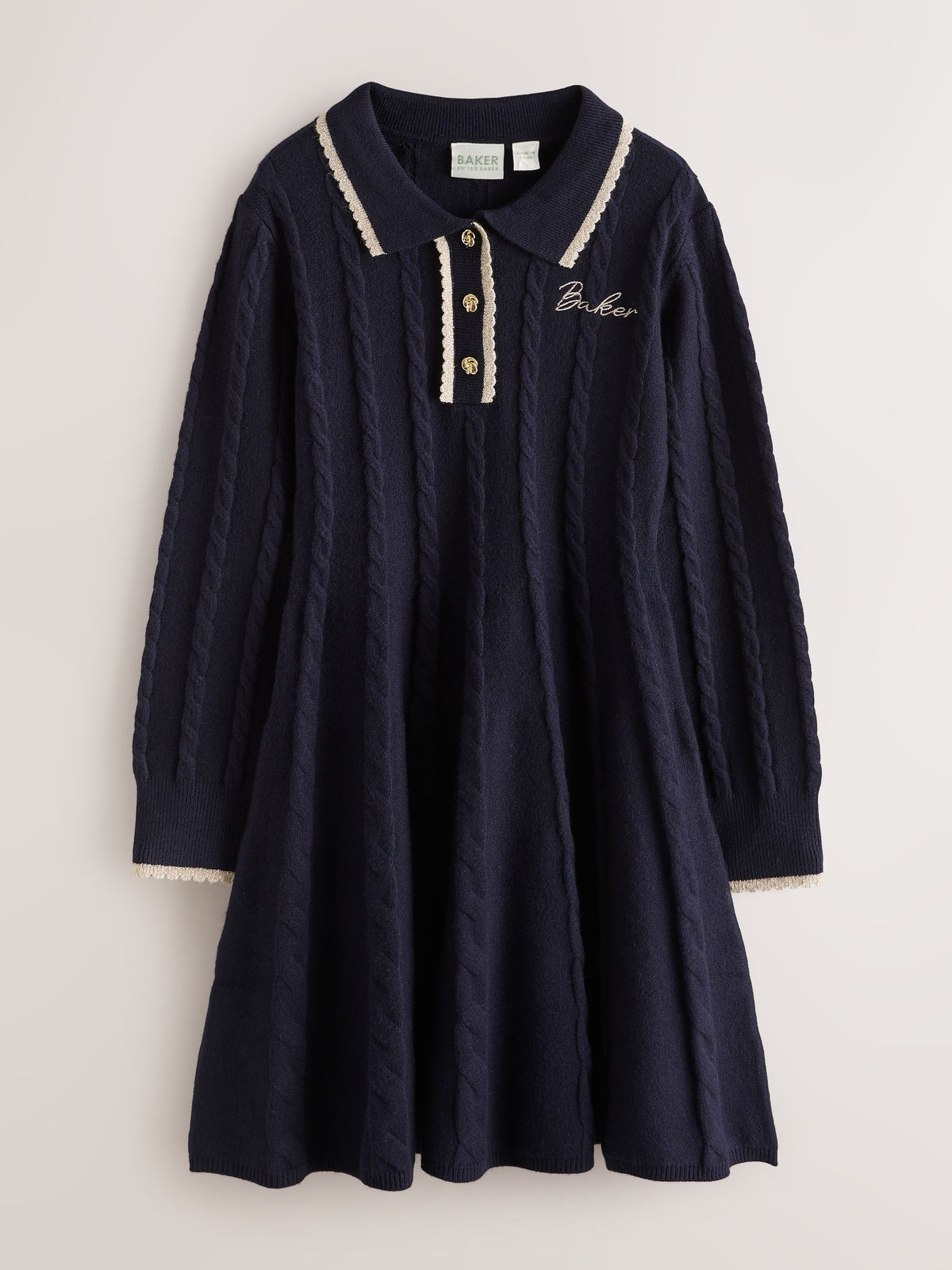 Baker by Ted Baker Navy Cable Knit Collared Dress
