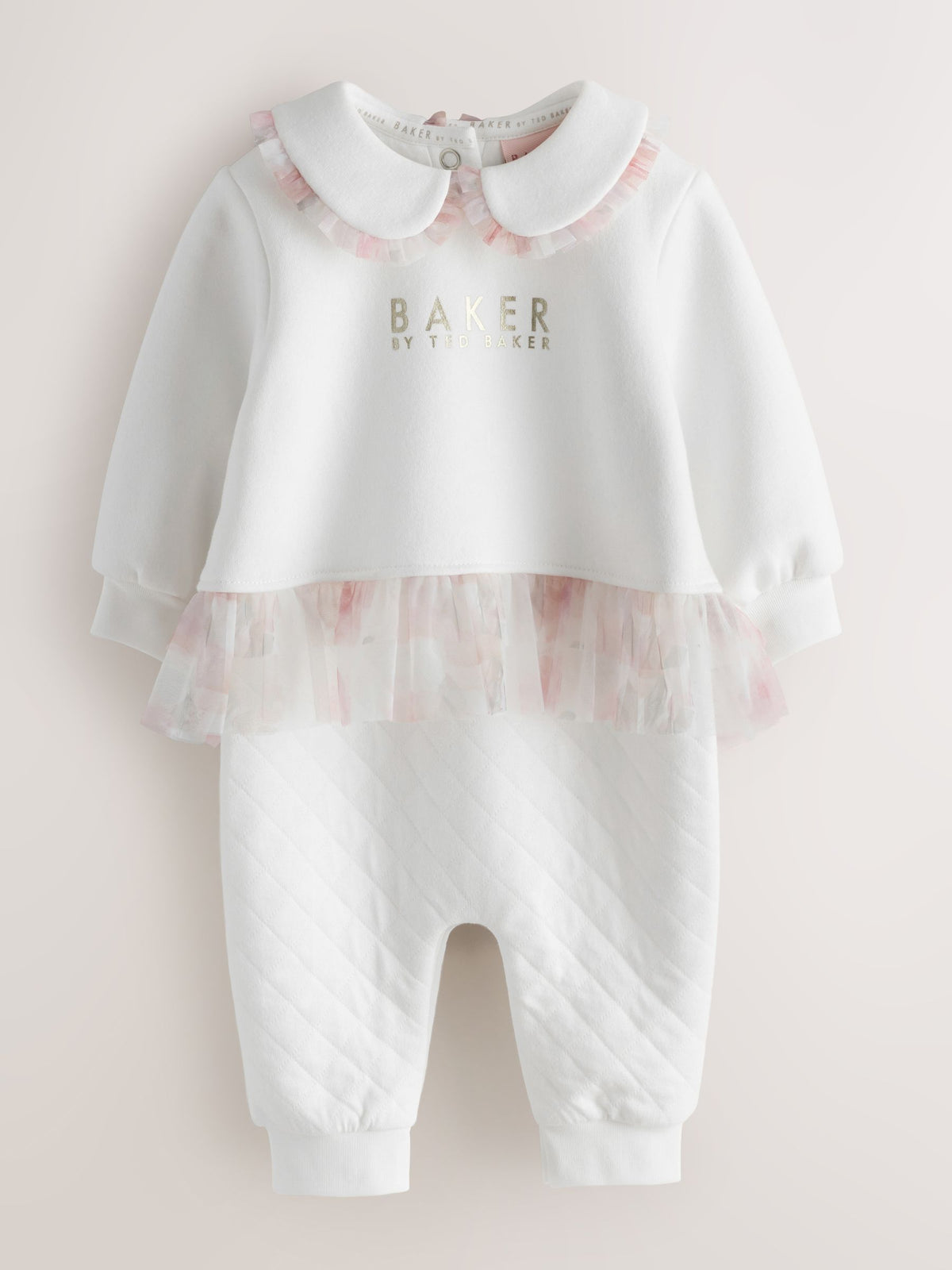 Baker by Ted Baker White Quilted Peplum Mesh Romper