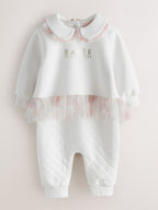 Baker by Ted Baker White Quilted Peplum Mesh Romper