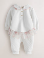 Baker by Ted Baker White Quilted Peplum Mesh Romper