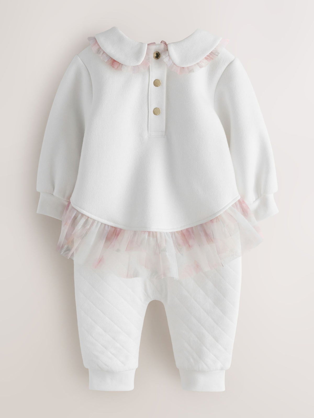 Baker by Ted Baker White Quilted Peplum Mesh Romper