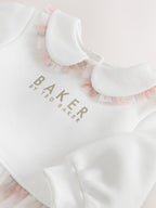 Baker by Ted Baker White Quilted Peplum Mesh Romper