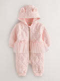 Baker by Ted Baker Blush Pink B Jacquard Quilted Mesh Peplum Pramsuit