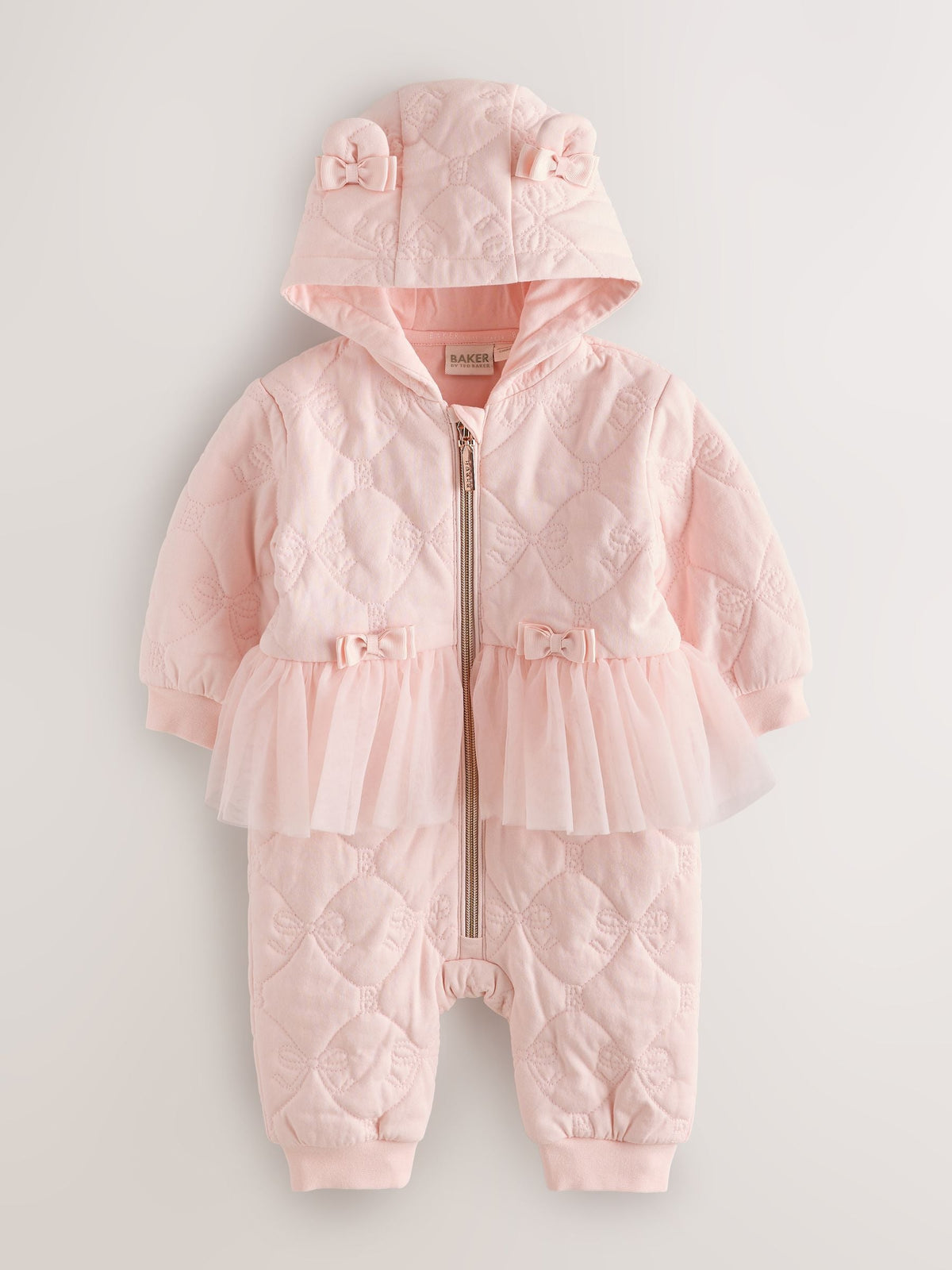 Baker by Ted Baker Blush Pink B Jacquard Quilted Mesh Peplum Pramsuit