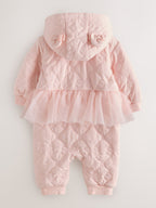 Baker by Ted Baker Blush Pink B Jacquard Quilted Mesh Peplum Pramsuit
