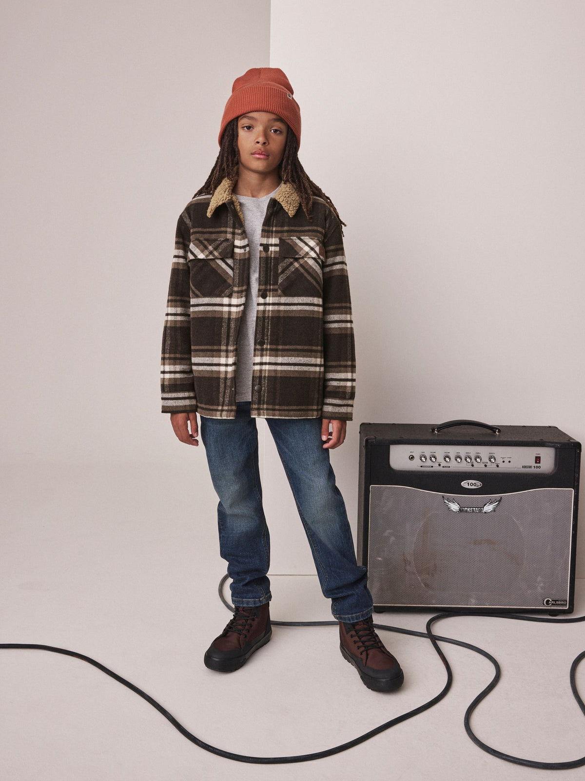 Chocolate Brown Check Borg Lined Shacket (3-16yrs)