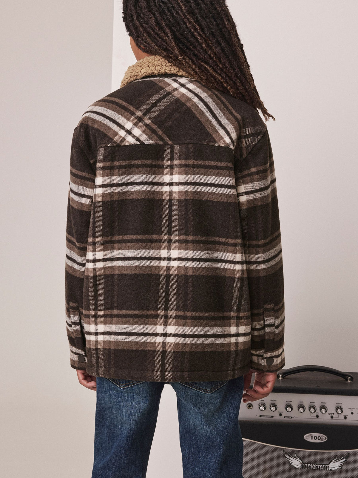 Chocolate Brown Check Borg Lined Shacket (3-16yrs)