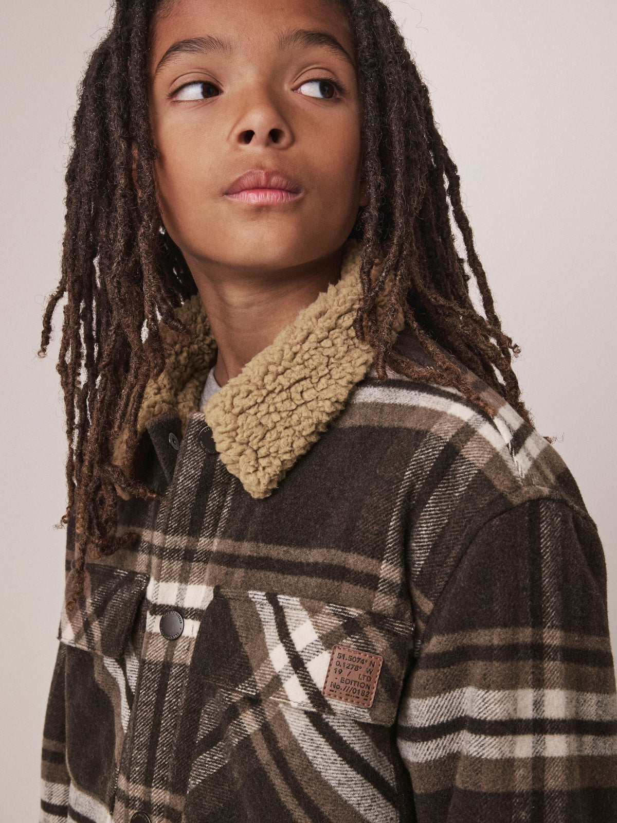 Chocolate Brown Check Borg Lined Shacket (3-16yrs)