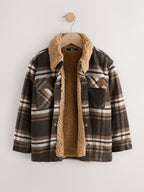 Chocolate Brown Check Borg Lined Shacket (3-16yrs)