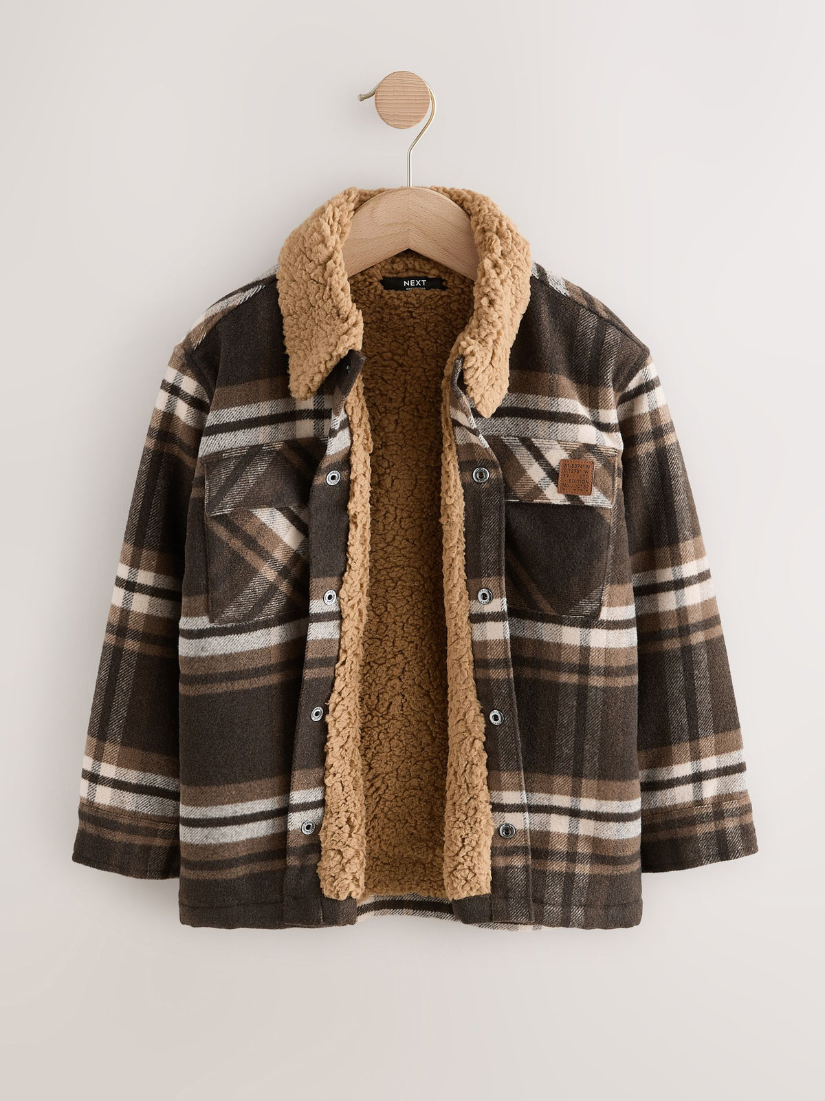 Chocolate Brown Check Borg Lined Shacket (3-16yrs)