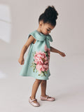 Green Sleeveless Diamante Scuba Collar Dress (3mths-7yrs)